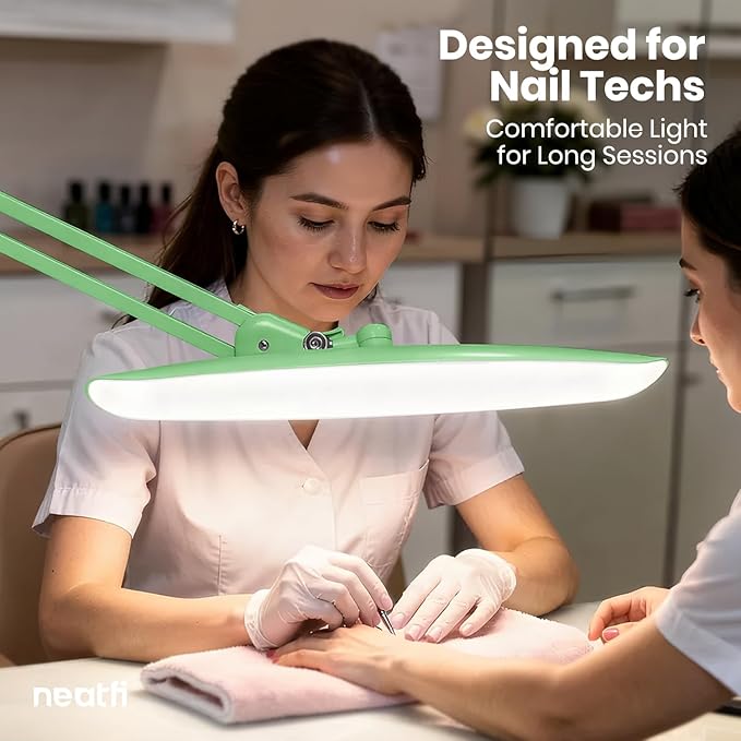 Neatfi XL 2200 Lumens 24W LED Desk Lamp – Shadow-Free Task Lighting | 4-Level Dimming | Home Office & Crafts Use | 20-Inch Wide Head (Midnight Green, Non-CCT with Clamp)
