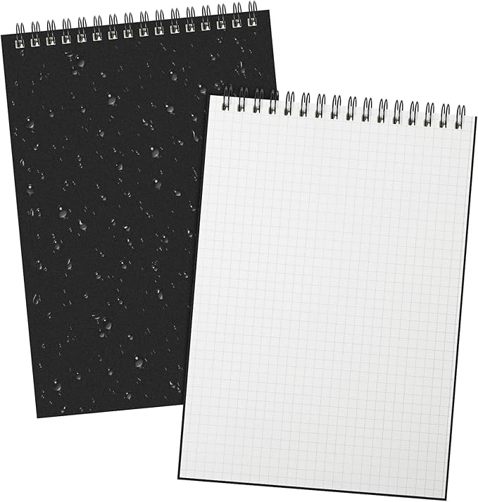Engrowtic 2 Pack Graph Paper Spiral Notepad A5 Top Wirebound Notepad Grid Notebook Steno Pads Memo Notebook Grid Paper 140 Pages for Writing Sketching Drawing Office Supplies (Black Cover)