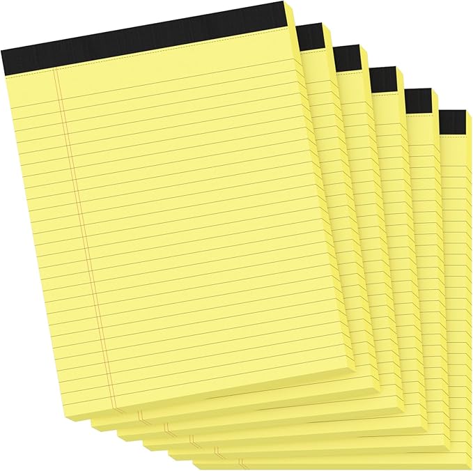 6pcs Legal Pads 8.5 x 11,Notepads 8.5 x 11 Inch, 30 Sheets/Pack, Yellow Note Pads Clear Print Writing Pads of Paper, Perforate Wide Ruled Lined with Sturdy Back for Office, Business & School Supplies