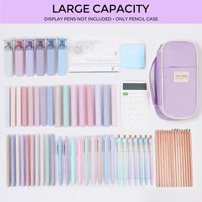 SKYDUE Purple Pencil Case for Girls – Large Capacity Zippered Pencil Pouch with Multi-Compartment, Aesthetic Pencil Bag for School & Office Supplies