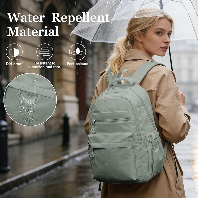Backpack for College Students Women Men, Aesthetic Backpacks for Middle School, Waterproof Bookbag, Lightweight High School Backpack for Teens Boys Girls(Green)