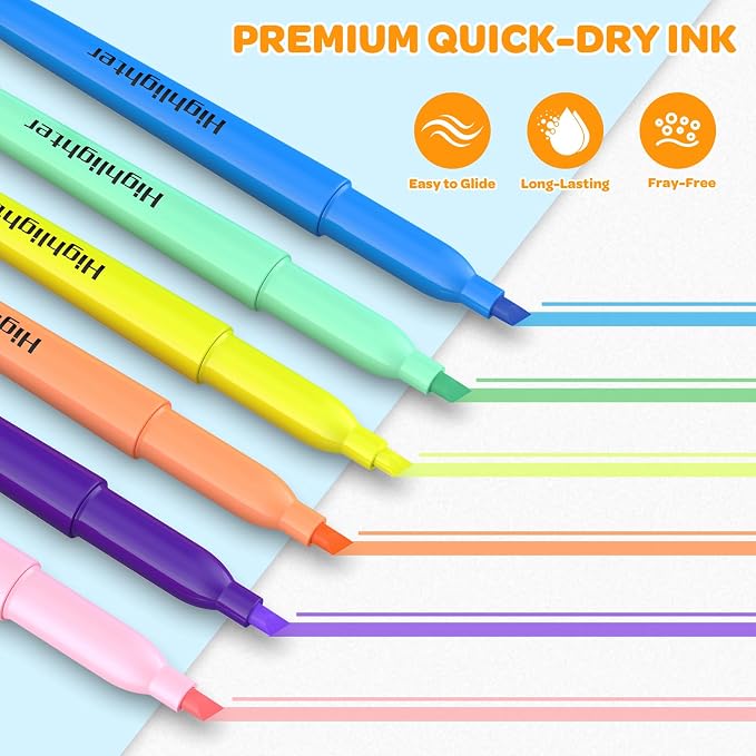 48 Count Highlighters Bulk - 12 Assorted Fashion Colors, Chisel Tip, No Bleed & Quick Dry, Ideal for Note Taking, Studying, School, Office, Student & Teacher Supplies