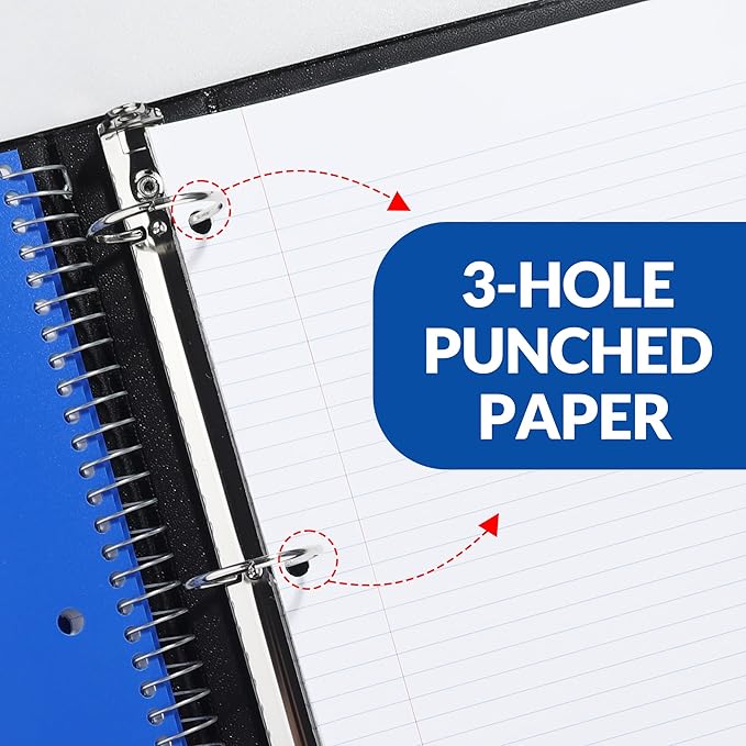 SUNEE 5 Subject Notebook College Ruled - 400 Pages, 9"x11", 5 Pocket Colored Dividers, 3-Hole Punched Paper, Blue