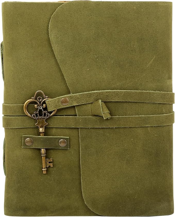 Leather Journal with Deckle Edge Paper 8x6 inch and Vintage Key | Handmade Writing Notebook Diary | Bound Daily Notepad for Men & Women Medium, Sketch/Writing pad for Artists