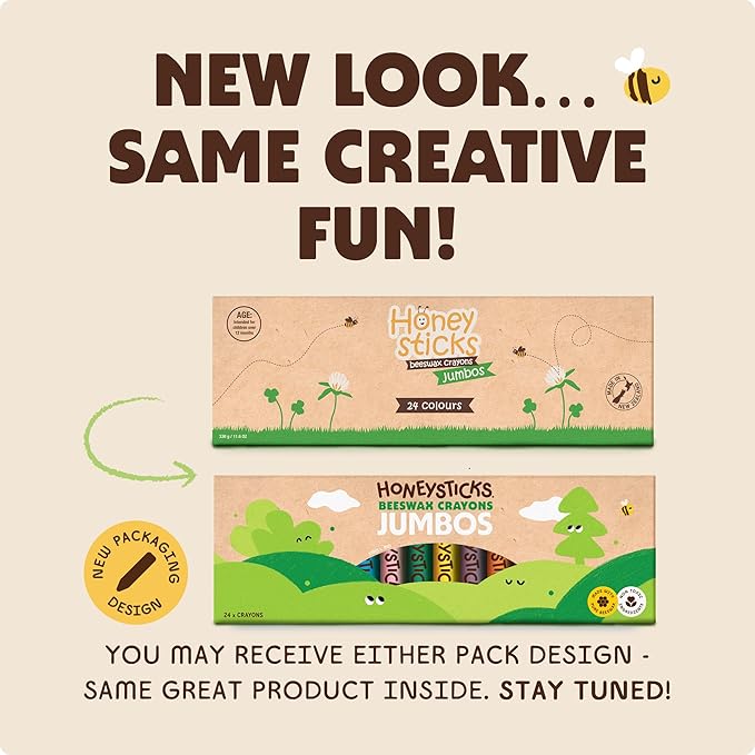 Honeysticks Jumbo Crayons (24 Pack) - Non Toxic Crayons - 100% Pure Beeswax and Food Grade Colors - 24 Bright Colors - Large, Easy to Hold and Use - Preschool Art Supplies for Toddlers/Kids 3-5, 4-8