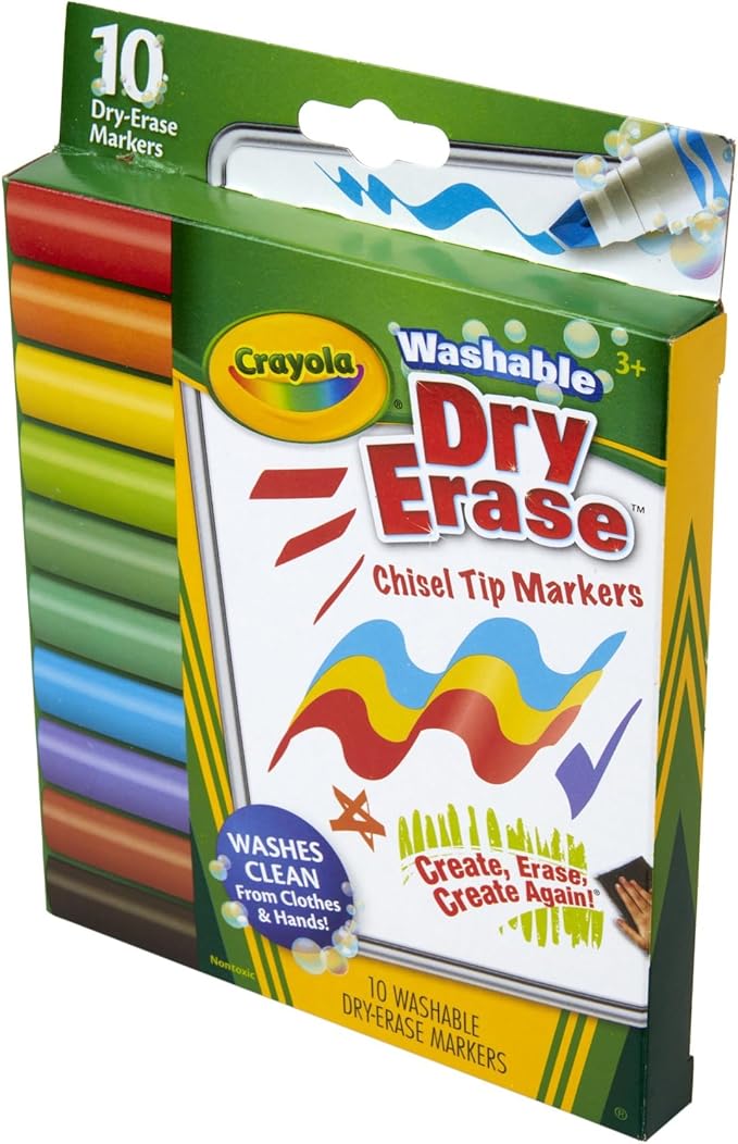 Crayola Washable Dura-Wedge Tip Dry Erase Markers, 10 Count