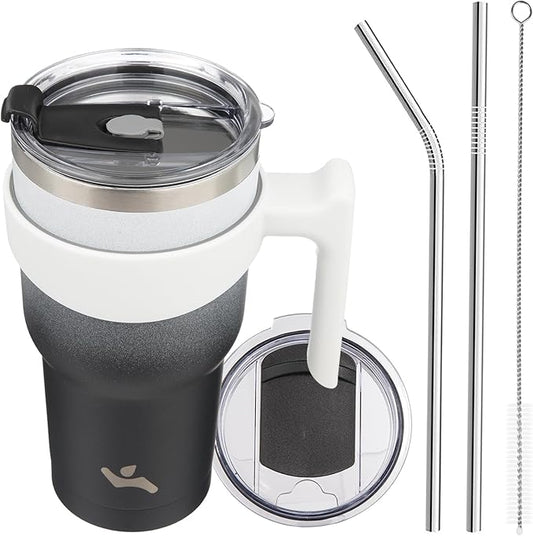 Konokyo 30 oz Tumbler with Handle and 2 Straw 2 Lid, Insulated Water Bottle Stainless Steel Vacuum Cup Reusable Travel Mug,Day Night