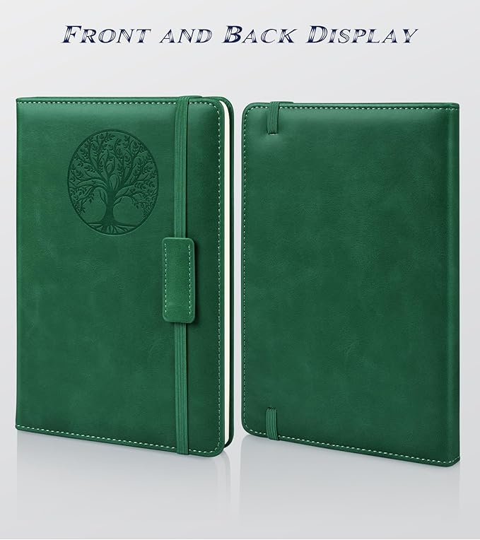 Biuwory Dotted Journal Notebook for Women Men, 140 Pages Hardcover Dot Grid Notebooks for Work, School & Travel, Leather Journals for Writing, Bullet Journaling 5.7"×8.3" (Green)