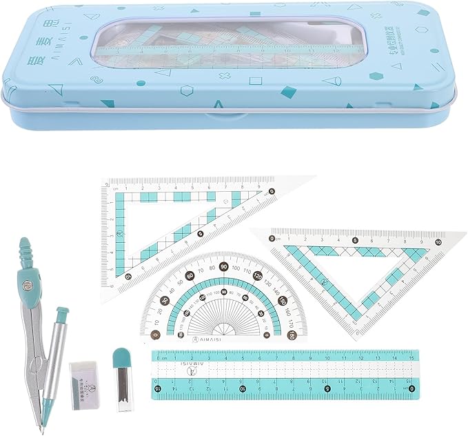 Operitacx Multi-Functional Drawing Office Ruler Kit with Compass Protractor and Triangles 7.08 Inch Clear Ruler for Kids Drawing Tools and School Math Supplies