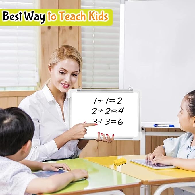 Dry Erase Board for Wall, 15"x12" Hanging Whiteboard with 5 Dry Erase Magnetic Markers and Mini White Double-Sided Lap Board for Office, School, Students, Kids, Home