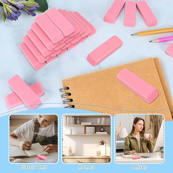 PRALB 144 Pack Pink Erasers, Bulk Erasers for Art, School, and Classroom