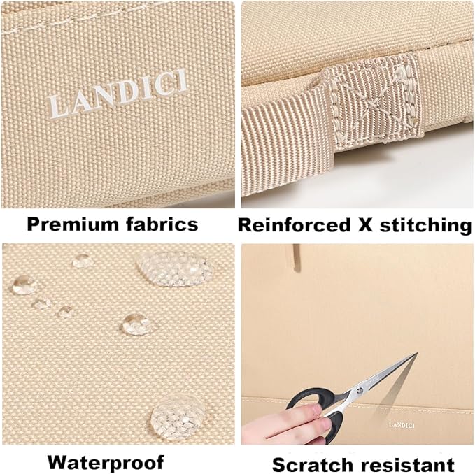 LANDICI 360°Protective Laptop Sleeve Case 15.6 16 Inch with Handle, Waterproof Slim Computer Cover Bag Compatible with MacBook Pro 16, Lenovo Yoga 7i 16, Asus vivobook 15, HP Acer Dell, Apricot