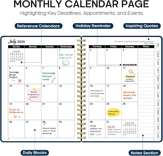 Planner 2026-2027, 8.5" x 11" Weekly and Monthly Academic Year Planner Calendar, July 2026 - June 2027, Hardcover Large School Planning Agenda With Tabs, Perfect for School & Office Supplies, A4, Navy Blue