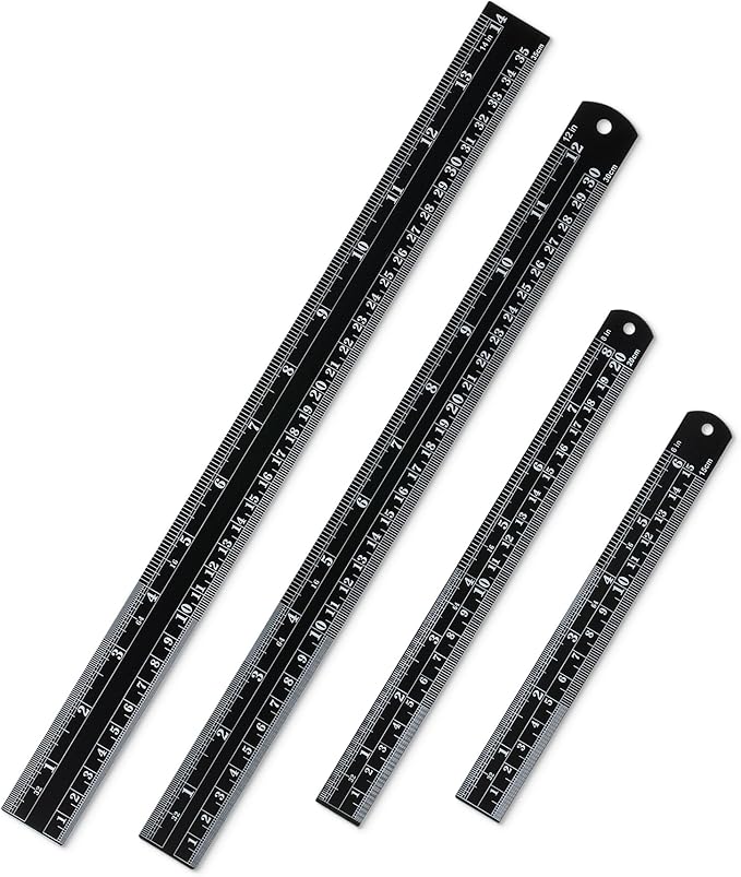 Mr. Pen- Metal Straight Edge Ruler, 4 pcs, 6", 8", 12", 14", Black, Stainless Steel Ruler Set, Imperial & Metric Measurements for Drawing, Home, Office, Engineering