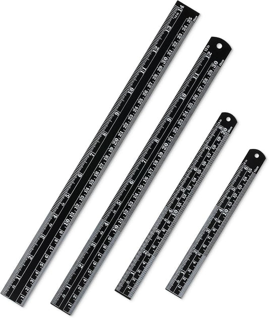 Mr. Pen- Metal Straight Edge Ruler, 4 pcs, 6", 8", 12", 14", Black, Stainless Steel Ruler Set, Imperial & Metric Measurements for Drawing, Home, Office, Engineering