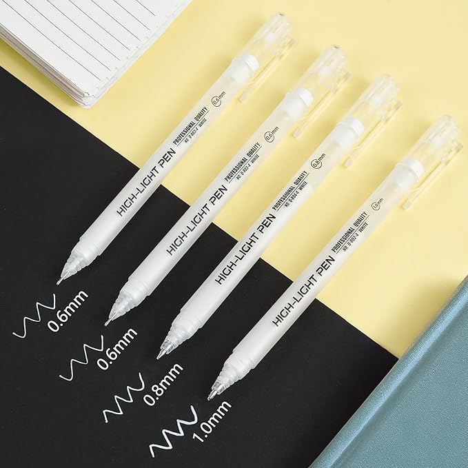 Qionew White Gel Pens,1.0mm,0.8mm,0.6mm Fine Point Assorted Tip, Opaque White Archival Ink Pen for Black Paper Drawing, Sketching, Illustration, Bullet Journaling,4-Pack