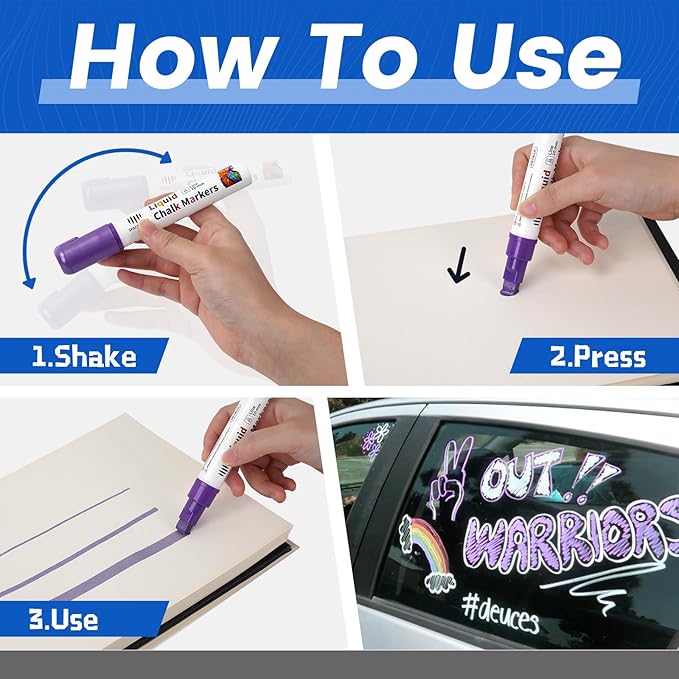 Liquid Chalk Markers 8 Colors Metallic Chalk Pens with 10mm 3 in 1 Nib, Drawing Erasable Markers for Glass Window Cars Mirror Chalkboard Whiteboard Blackboard
