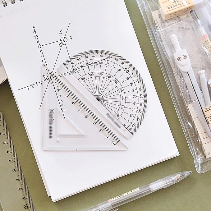 Math Geometry Compass 10 Piece Geometry School Set Compass, with Protractor Rulers Pencil for Math Best Gift