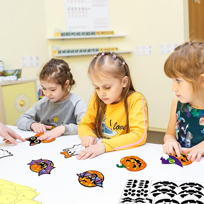 Renbuzhu 40PCS Halloweens Crafts Bulk: Ghosts Pumpkins Paper Suncatchers DIY Kit Party Activities Decorations, Window Stained Glass Effect Art Supplies