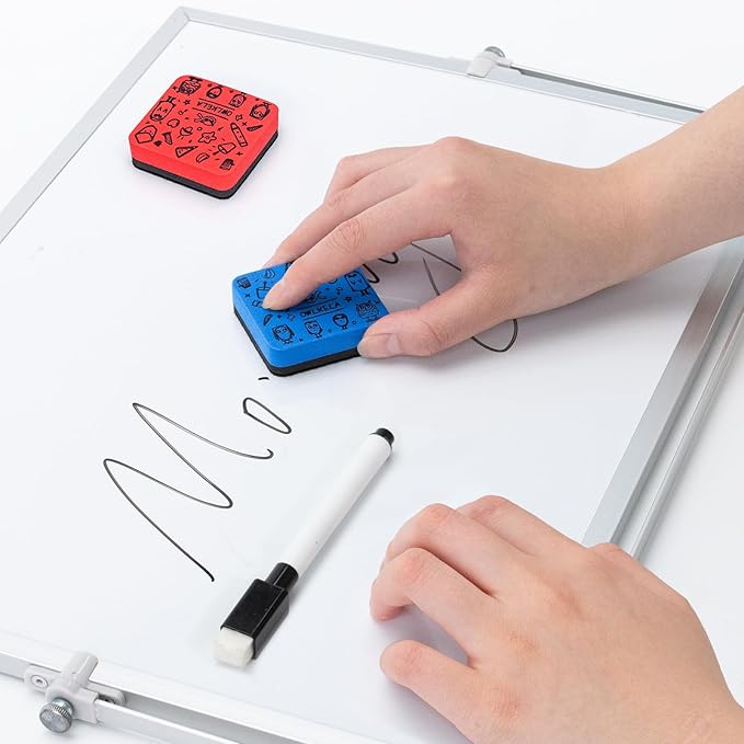 OWLKELA 30Pcs Dry Erase Erasers, Magnetic Whiteboard Eraser, Mini Whiteboard Cleaning Pads for Classroom, Office and Home, Blue&Red