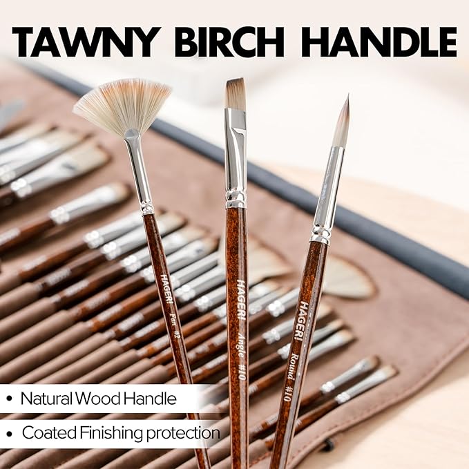 25 Pieces Paint Brushes, Expert Synthetic Nylon Bristles Paint Brush Kit with Palette Knife & Suede Leather Roll, Paint Brushes Set for Oil, Acrylic, Watercolor, Gouache and Detail Paintings