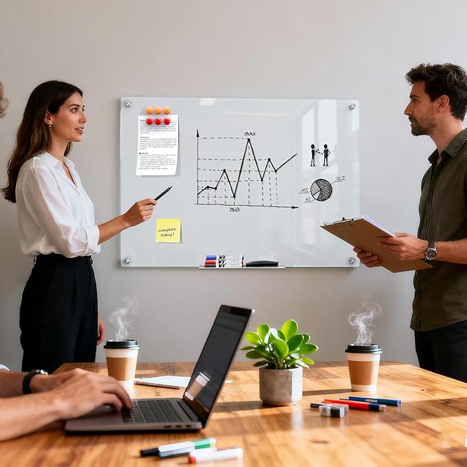 MaxGear Glass Whiteboard 36 x 24 Inch, Tempered Glass Dry Erase Board, Frameless Wall Mounted Magnetic Whiteboard for Home Office, Study, Small Office, Personal Use