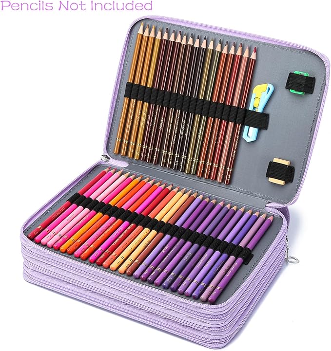 YOUNGCOL 200 Slots Colored Pencil Case Color Pencil Organizer Storage Large Capacity Pencil Holder (Purple, 200 Slots)