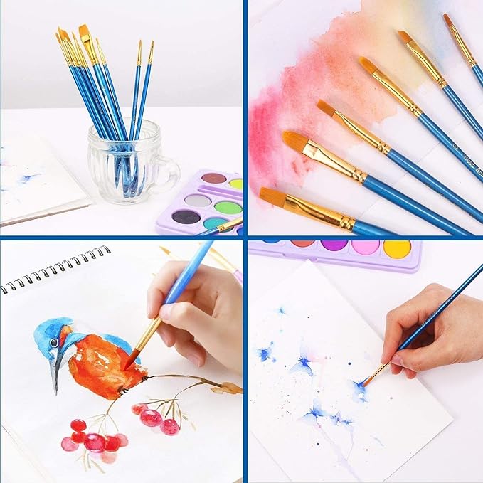 Acrylic Paint Brush Set, 2 Packs / 20 pcs Nylon Hair Brushes for All Purpose Oil Watercolor Painting Artist Professional Kits