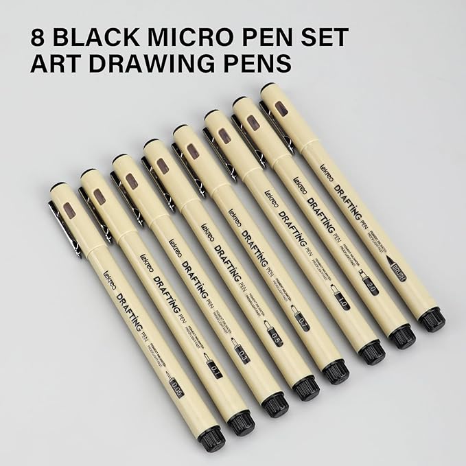 Fineliner Pens - Archival Black Ink Pen - Pens for Writing, Drawing, or Bullet Journaling - Assorted Point Sizes (8 Count (Pack of 8))