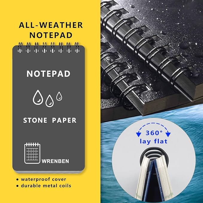 4PCS Weatherproof Pocket Spiral Notebook 3"x5" with Stone Graph Paper and PVC Cover, All-Weather Notepad A7 Steno Pads for Outdoor Field Military Tactical Memo (Grey, 4 Pack)