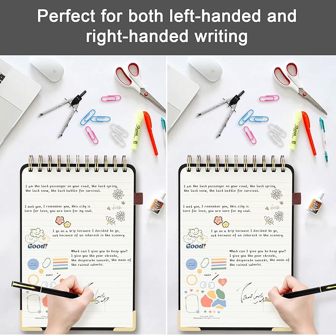 A5 Top Spiral Notebook, Large Leather Hardcover Top Bound Steno Pads, 240 Pages 100 gsm Thick Lined Paper Left Handed Notebook Journal for Work, School, Meeting Writing - Black, 5.9" x 8.5"