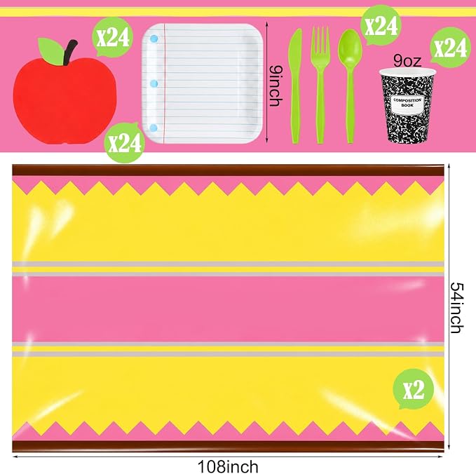 Reallnaive 146 Pc Preschool Kindergarten Graduation Party Decoration Notebook Paper Plate Teacher First Day Back to School Party 24 Set Disposable Tableware Pencil Tablecloth for Classroom Pre K Grad