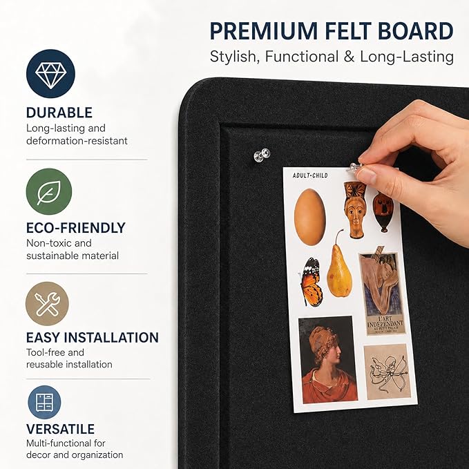 Felt Bulletin Board for Wall 72" x 48" Unfolded Size, Large Frameless Felt Pin Board, Soft Cork Board Alternative for Office, Home Planning, Notes, Photos & Wall Decor, Foldable Shipping, Easy Install