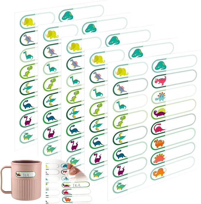 Waterproof Name Labels for Kids Daycare 320 Pcs, Dinosaur | Self Adhesive Baby Water Bottle Stickers for School Supplies, Self Laminating, School Name Stickers for Lunch Boxes