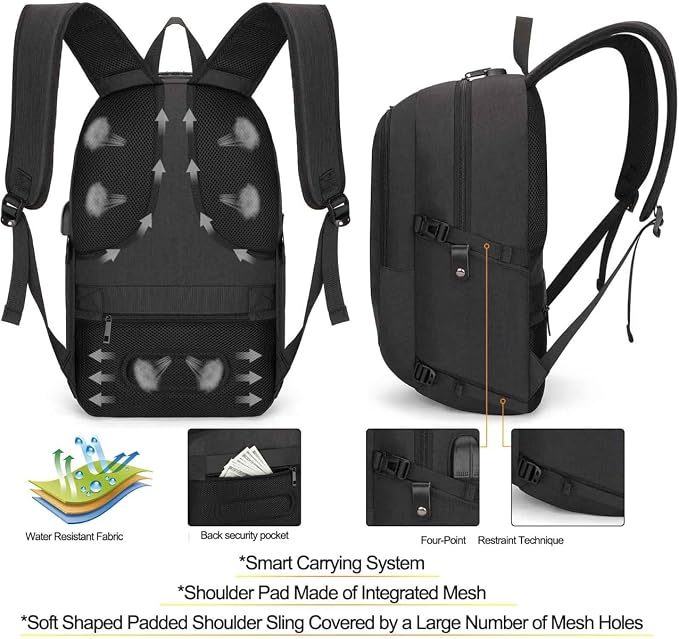 Tzowla Travel Laptop Backpack Water Resistant Anti-Theft Bag with Giant Tumbler Holder Pocket and Lock 17.3 Inch Computer Business Backpacks for Women Men Work College Gift,Casual Daypack(Black)