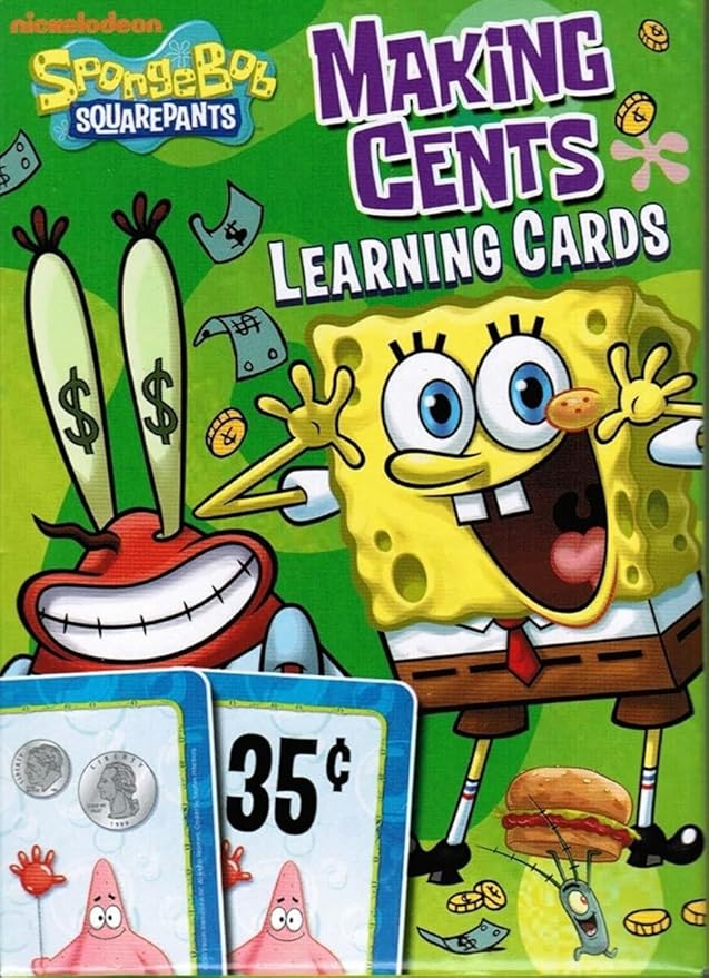 Spongebob Squarepants Flash Cards Set Toddler Kids - 36 Flashcards Featuring Cents and Counting for Pre-K Boys, Girls | Spongebob Learning Cards