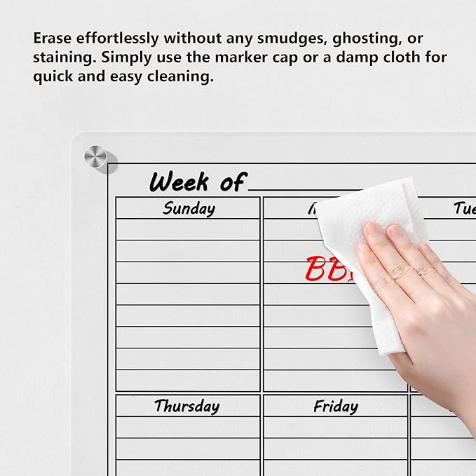 Neatsure Acrylic Weekly Calendar Whiteboard for Wall, 15"x11" Small Clear Planner Dry Erase White Board for List, Kitchen, Planning, Memo