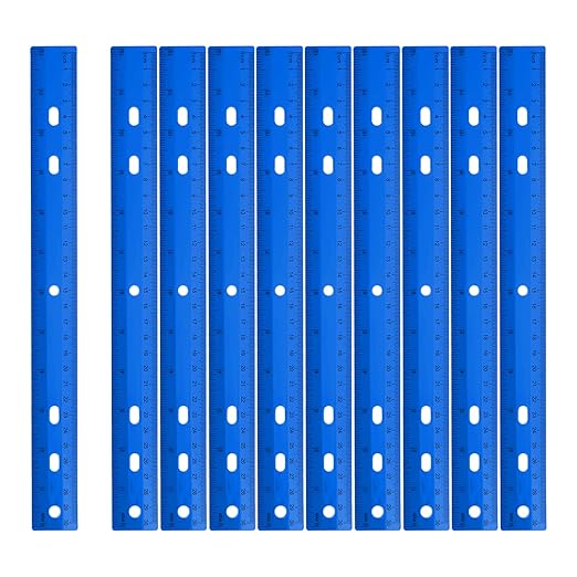 HARFINGTON 12pcs Plastic Rulers 12" (30cm) Clear Straight Ruler Measuring Tool Inches and Centimeters with Hole for Home Office Classrooms Drafting, Blue