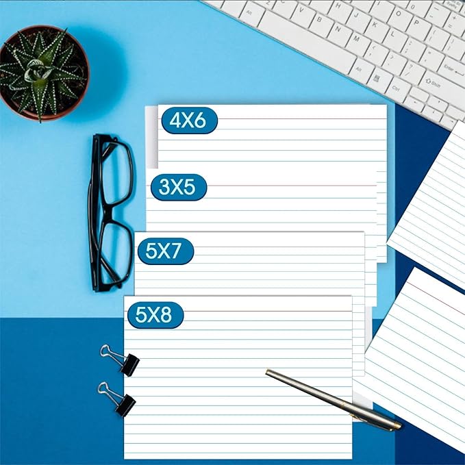 Index Cards 5x8, White Ruled Index Cards, Flash Cards for Studying, File Note, Flash, Study Cards, 100 Pcs Lined Index Flashcards for Office and School Supplies