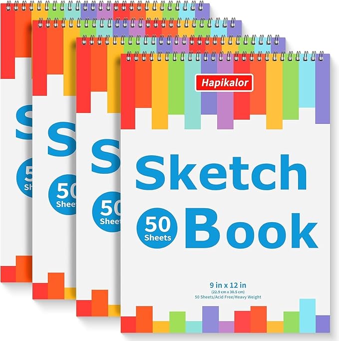 9" x 12" Sketch Book, 4-Pack 50 Sheets Spiral Bound Art Sketchbook, Acid Free Artist Drawing Paper Pad, Party Art Supplies