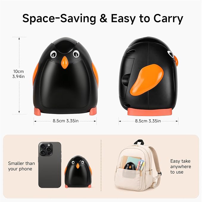 Penguin Battery Operated Pencil Sharpener, Cordless, Portable, Animal-Inspired Desktop Stationery for Office and Home Studio
