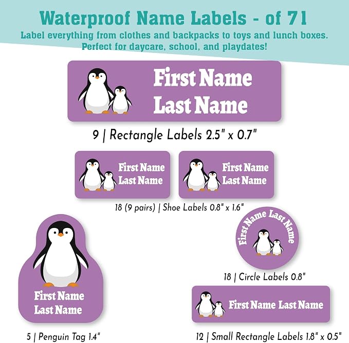 Personalized Daycare Name Labels for Kids (71 Labels) - Custom Durable Waterproof Name Stickers for Clothing Tags, Water Bottles, Lunch Boxes, and School Supplies - Dishwasher, Washer
