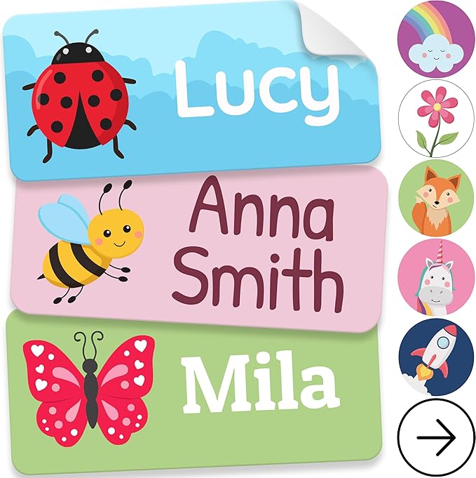 Personalized Name Labels for Kids (140 Labels) - Durable & Waterproof Custom Name Stickers for Clothing Tags, School Supplies, Camp & Daycare - Plant Friends (1.2”x0.5”)