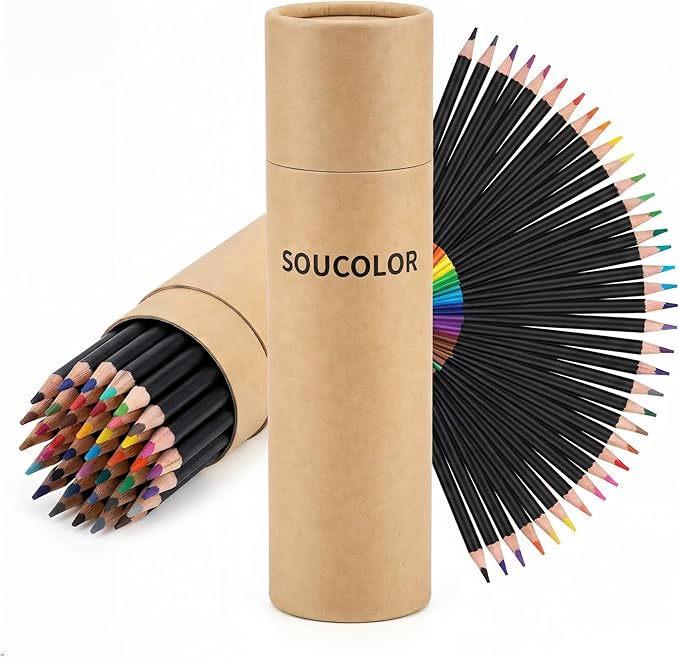 Soucolor 72 Colored Pencils Set - Premium Art Supplies for Adults Coloring Book - Vibrant Colors, Smooth Writing, Easy Blending and Shading, Perfect for Coloring Books, Sketching & Drawing Pads
