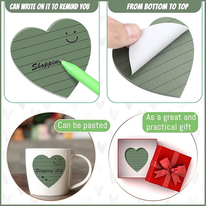 Teling 24 Pack Valentine's Day Sticky Notes Heart Lined Sticky Notes Self Adhesive Love Memo Pads for Valentines Party Exchange Gifts Office Home School 3x3 Inch(Soft Colors,Classic)