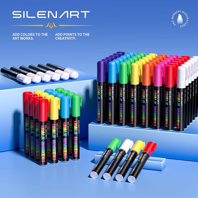 SILENART Pink Chalk Markers 2 Pack - Pink Dry Erase Markers Pen - Liquid Chalk Markers for Chalkboard, Window, Glass, Mirror, Blackboard