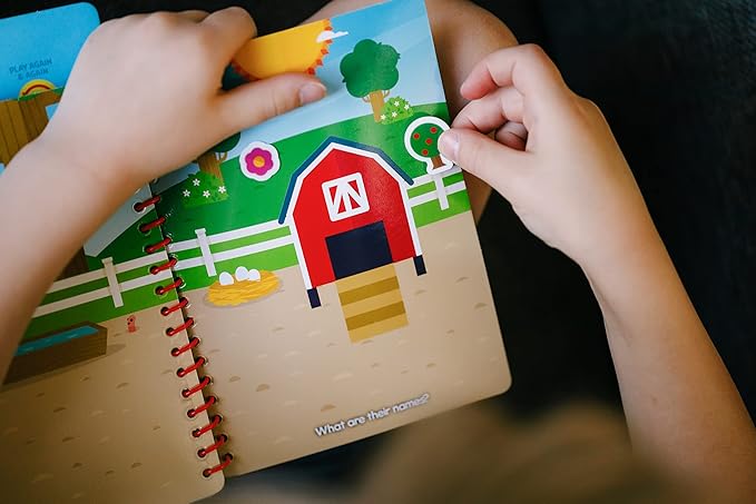 Chuckle & Roar Reusable Sticker Book: Farm – 7 Farm Scenes + 45 Premium Reusable Stickers, Mess-Free Arts & Crafts Travel Activity for Toddlers, Durable On-The-Go Sticker Play Set, Ages 3+