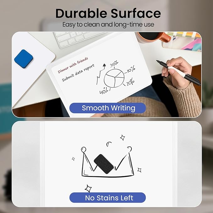 Small Wall White Board, 11" x 14" Mini Double-Sided Magnetic Dry Erase Board with Plastic Frame, Hanging Whiteboard with 5 Markers for Kids, Students, School, Kitchen, Home & Office
