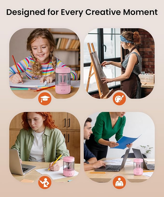 Electric Pencil Sharpener for Classroom, Fully Automatic, Light Pink