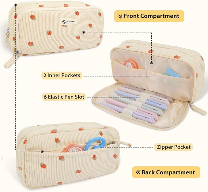 FINPAC Pencil Case, Corduroy Triangle Makeup Bag Kawaii Pen Bag Pouch Holder